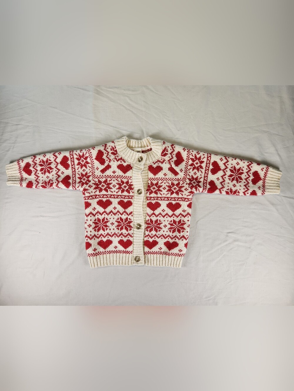 H&M Baby Fair Isle Hearts Knit Button Cardigan Sweater Red/White Size 12M